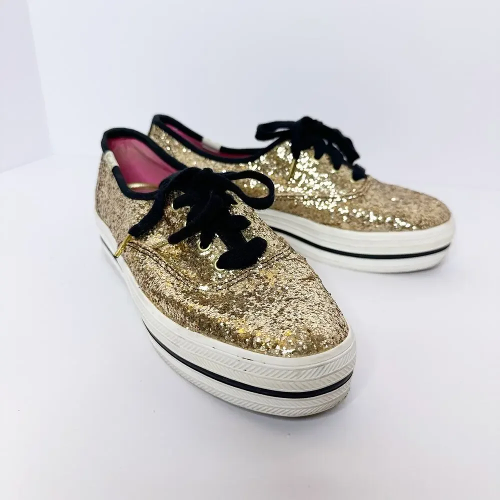 Kate Spade x‎ Keds Size 6 Platform Gold Glitter Sneakers 0